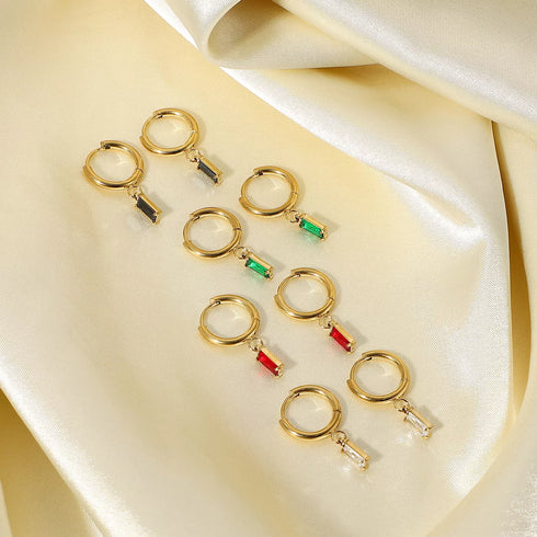 Fyrkantig Hoops Örhängen med Färgglad Cubic Zircon
